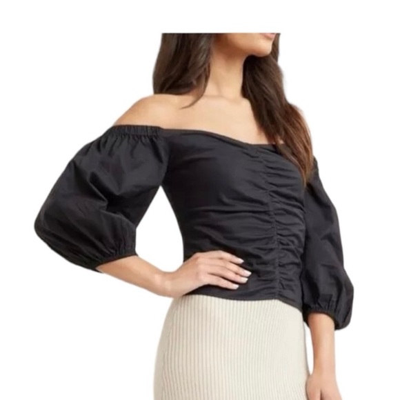 Modern citizen black off shoulder puff sleeve cinched top small - Picture 3 of 6